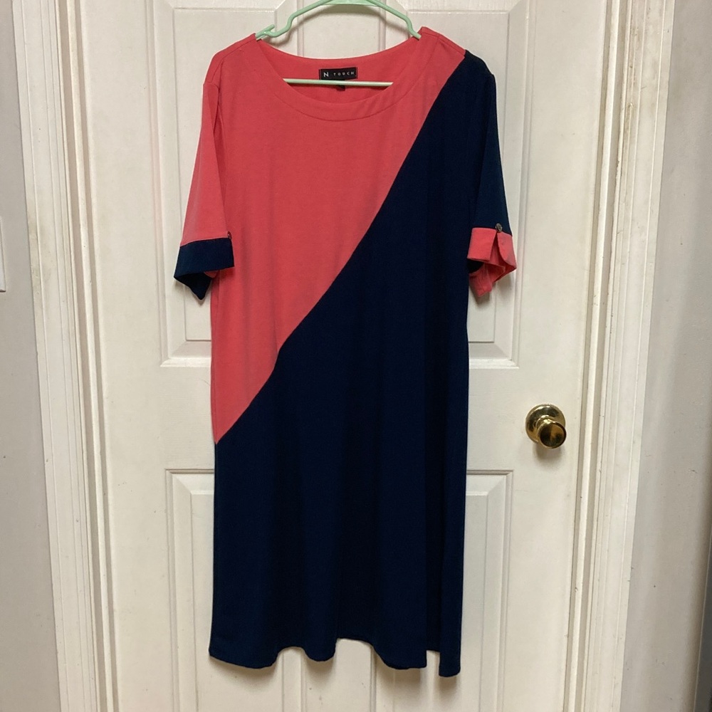 Stylish Pink and Blue Midi Dress